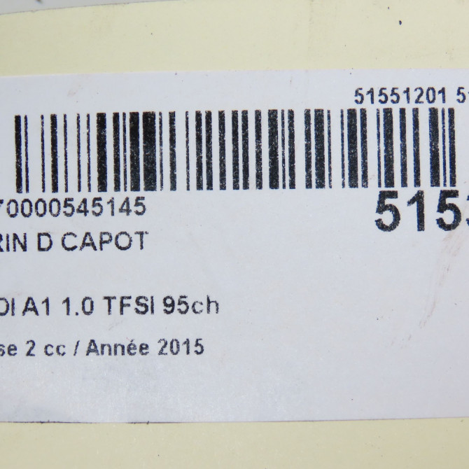 Verin d capot occasion AUDI A1 A1 Phase 2 2014-12-01->2019-06-30 1.0 TFSI 95ch 8X0823359 3