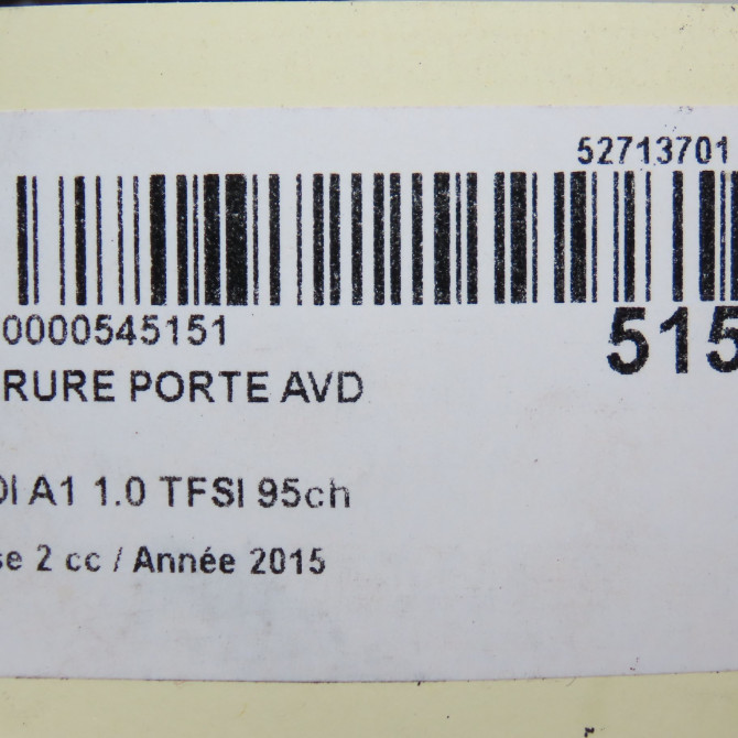 Serrure porte avd occasion AUDI A1 A1 Phase 2 2014-12-01->2019-06-30 1.0 TFSI 95ch 8X1837016C 6