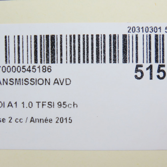 Transmission avant droite occasion AUDI A1 A1 Phase 2 2014-12-01->2019-06-30 1.0 TFSI 95ch 6C0407272AB 7