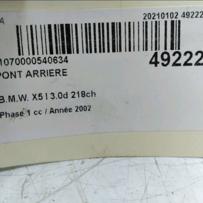 Pont arriere occasion B.M.W. X5 I Phase 1 04-2000->12-2006 3.0d 218ch 33107510660 6