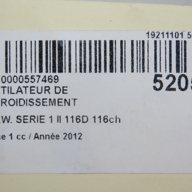 Ventilateur de refroidissement occasion B.M.W. SERIE 1 II Phase 1 08-2011->06-2015 116D 116ch 17427640508 5