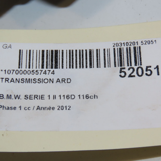 Transmission arrière droite occasion B.M.W. SERIE 1 II Phase 1 08-2011->06-2015 116D 116ch 33207624206 5