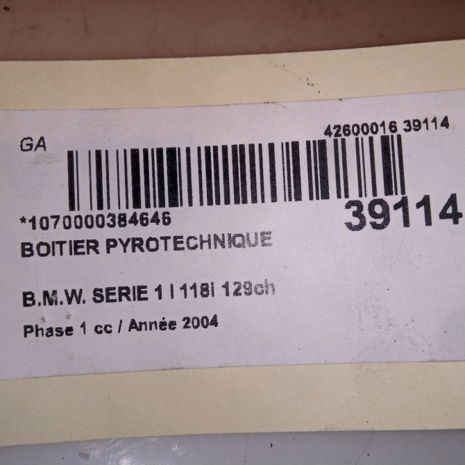 Boitier pyrotechnique occasion B.M.W. SERIE 1 I Phase 1 05-2004->12-2006 118i 129ch 65779184432 5