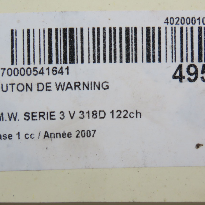 Bouton de warning occasion B.M.W. SERIE 3 V Phase 1 03-2005->09-2008 318D 122ch 5