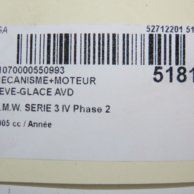 Mecanisme + moteur lève-glace avant droit occasion B.M.W. SERIE 3 IV Phase 2 09-2001->03-2005 51337077500 6
