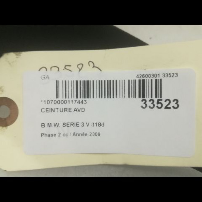 Ceinture avant droite occasion B.M.W. SERIE 3 V Phase 2 09-2008->12-2011 318d 72117234768 4
