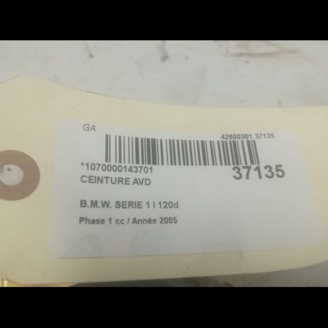 Ceinture avant droite occasion B.M.W. SERIE 1 I Phase 1 05-2004->12-2006 120d 72117234768 4