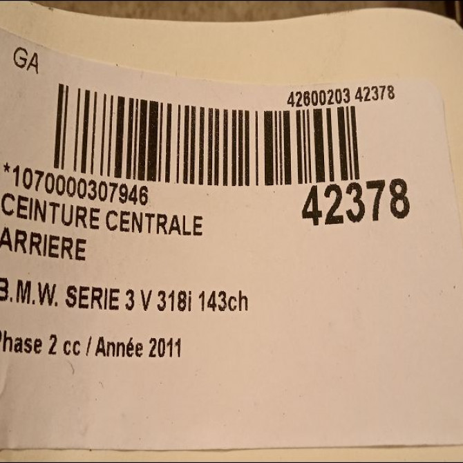 Ceinture centrale arriere occasion B.M.W. SERIE 3 V Phase 2 09-2008->12-2011 318i 143ch 72117245883 4