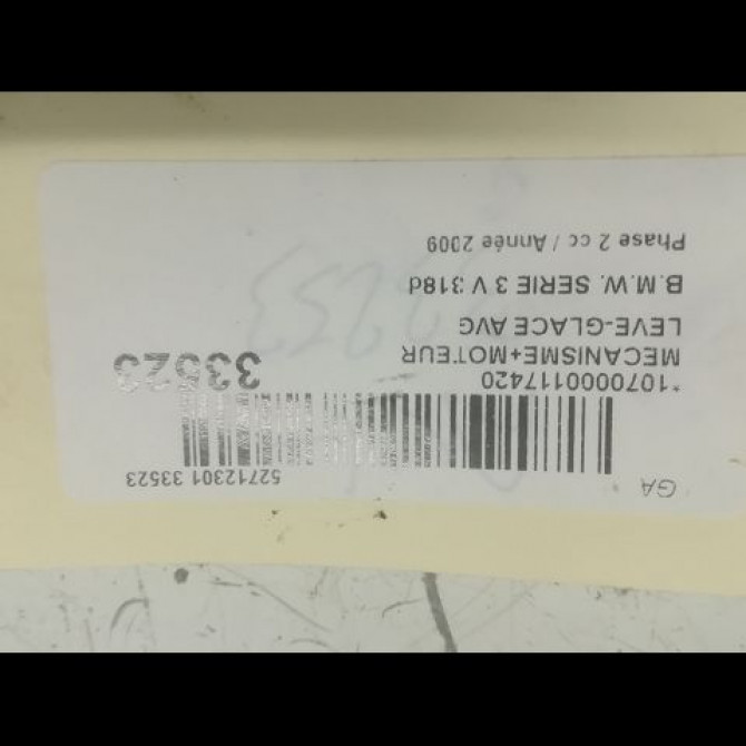 Mecanisme+moteur leve-glace avg occasion B.M.W. SERIE 3 V Phase 2 09-2008->12-2011 318d 51337140587 4