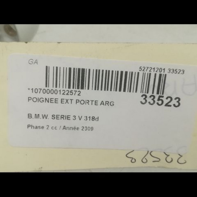 Poignee ext porte arg occasion B.M.W. SERIE 3 V Phase 2 09-2008->12-2011 318d 51217207561 3