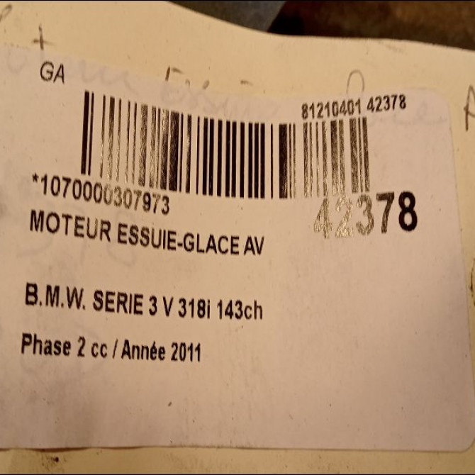 Moteur essuie-glace avant occasion B.M.W. SERIE 3 V Phase 2 09-2008->12-2011 318i 143ch 61617161711 3