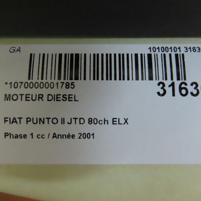 Moteur diesel occasion FIAT PUNTO II Phase 1 10-1999->05-2003 JTD 80ch ELX 71739169 6