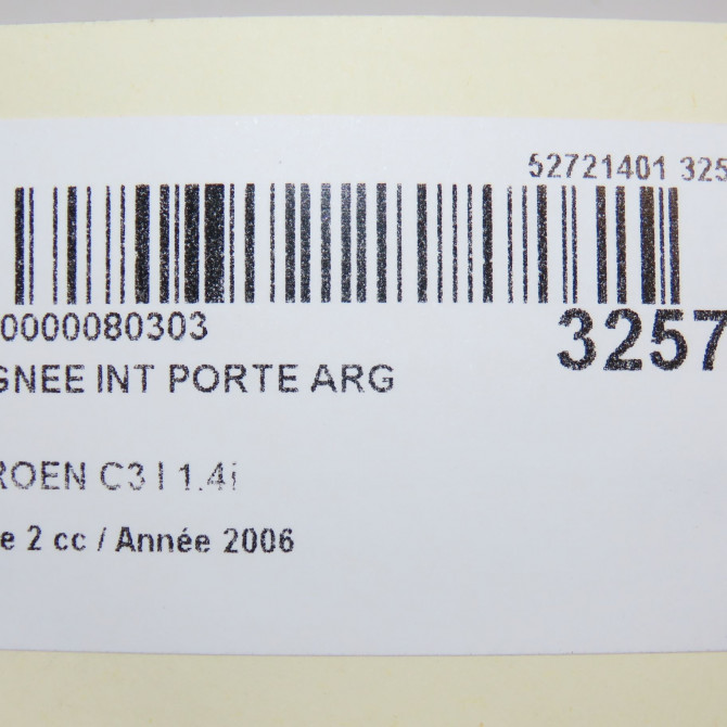 Poignee int porte arg occasion CITROEN C3 I Phase 2 10-2005->12-2010 1.4i 9143N1 5