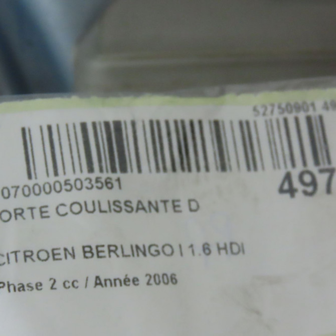 Porte coulissante d occasion CITROEN BERLINGO I Phase 2 11-2002->10-2010 1.6 HDI 92ch 9839349480 4
