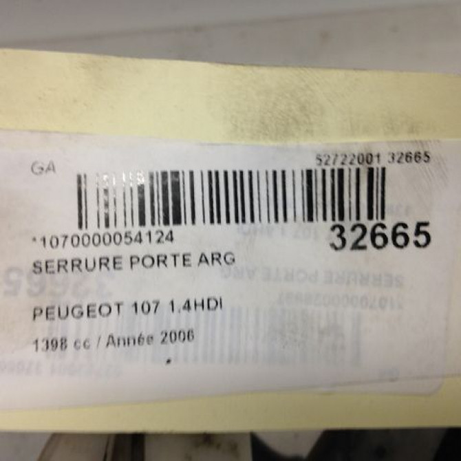 Serrure porte arg occasion PEUGEOT 107 Phase 1 06-2005->12-2008 1.4 HDI 9137F4 3