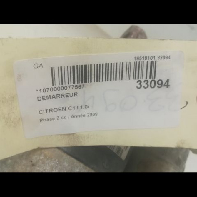 Démarreur occasion CITROEN C1 I Phase 2 11-2008->01-2012 1.0i 5802AL 4