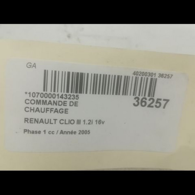 Commande de chauffage occasion RENAULT CLIO III Phase 1 09-2005->03-2009 1.2i 16v 75ch 7701070472 3