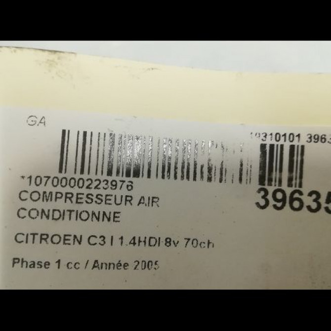 Compresseur air conditionne occasion CITROEN C3 I Phase 1 04-2002->10-2005 1.4HDI 8v 70ch 9800821980 4