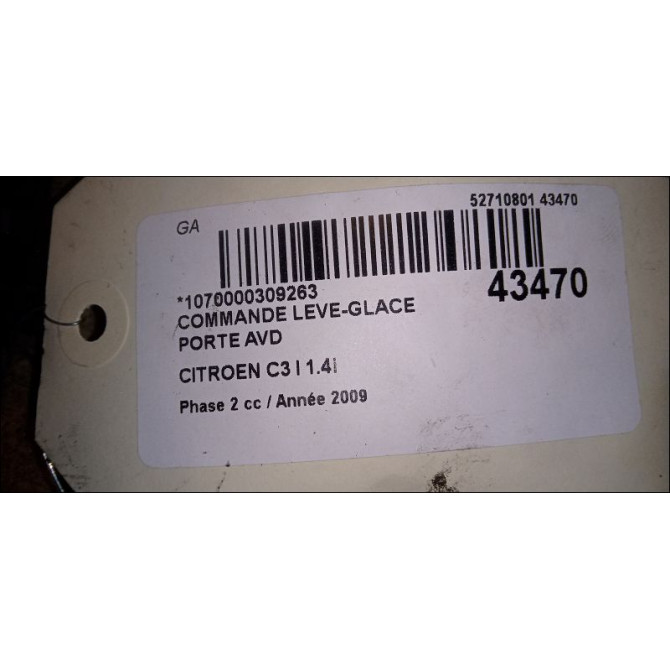 Commande lève-glace porte avant droite occasion CITROEN C3 I Phase 2 10-2005->12-2010 1.4i 3