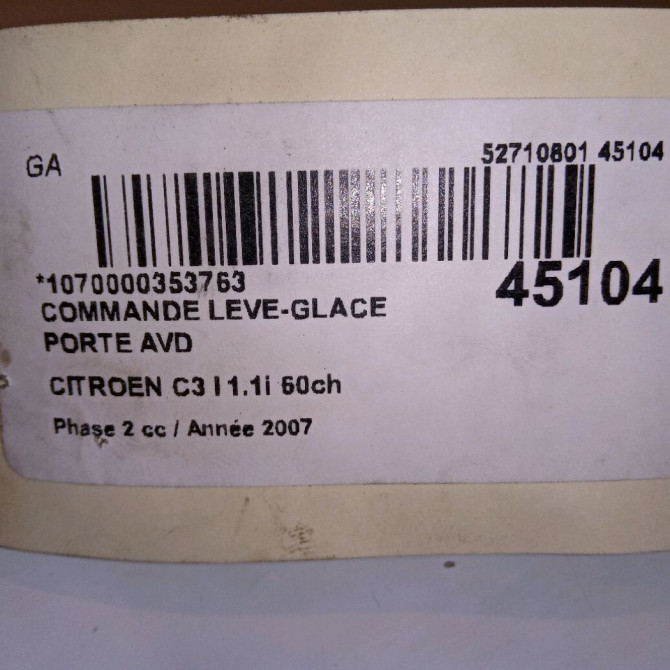 Commande lève-glace porte avant droite occasion CITROEN C3 I Phase 2 10-2005->12-2010 1.1i 60ch 3