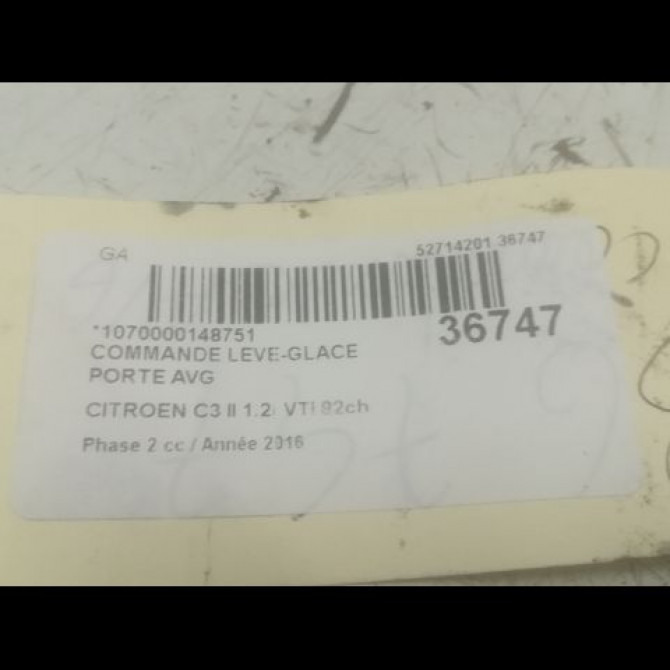 Commande lève-glace porte avant gauche occasion CITROEN C3 II Phase 2 03-2013->12-2016 1.2i VTI 82ch 98012283XT 3