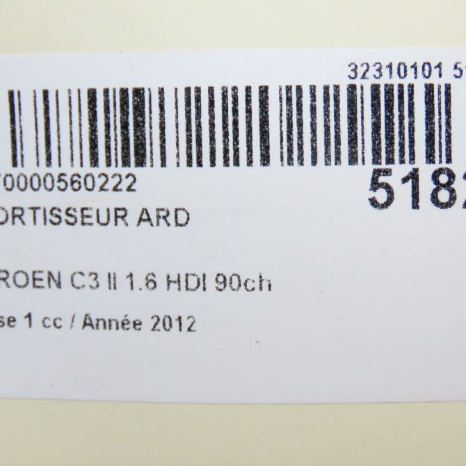 Amortisseur arrière droit occasion CITROEN C3 II Phase 1 11-2009->02-2013 1.6 HDI 90ch 5206ZZ 4