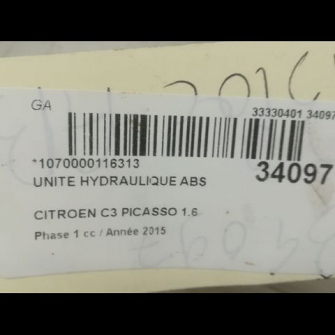 Unité hydraulique ABS occasion CITROEN C3 PICASSO Phase 1 02-2009->08-2012 1.6 HDi 16v 90ch 1616781280 5