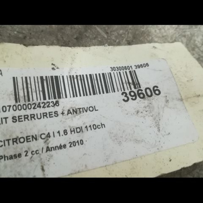 Kit serrures + antivol occasion CITROEN C4 I Phase 2 07-2008->10-2010 1.6 HDI 110ch 4162EP 4