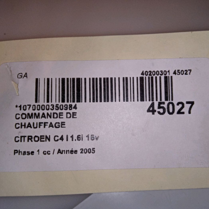 Commande de chauffage occasion CITROEN C4 I Phase 1 11-2004->07-2008 1.6i 16v 4
