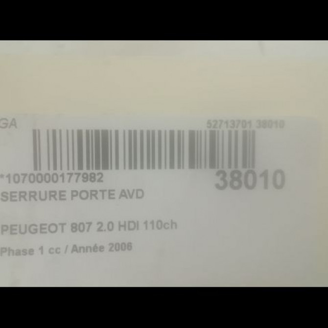 Serrure porte avd occasion PEUGEOT 807 Phase 1 06-2002->12-2014 2.0 HDI 110ch 9136L9 3