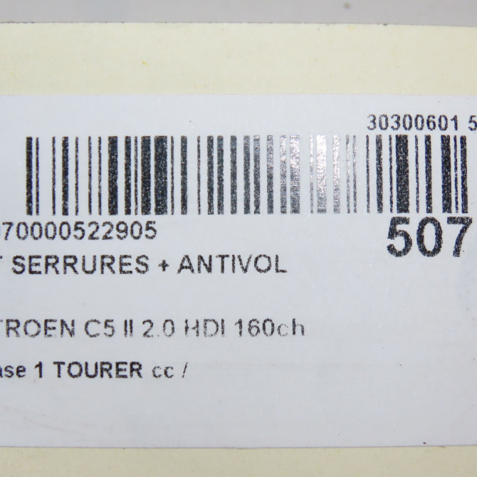 Kit serrures + antivol occasion CITROEN C5 II Phase 1 04-1995->04-1999 2.0 HDI 160ch 4162NT 5