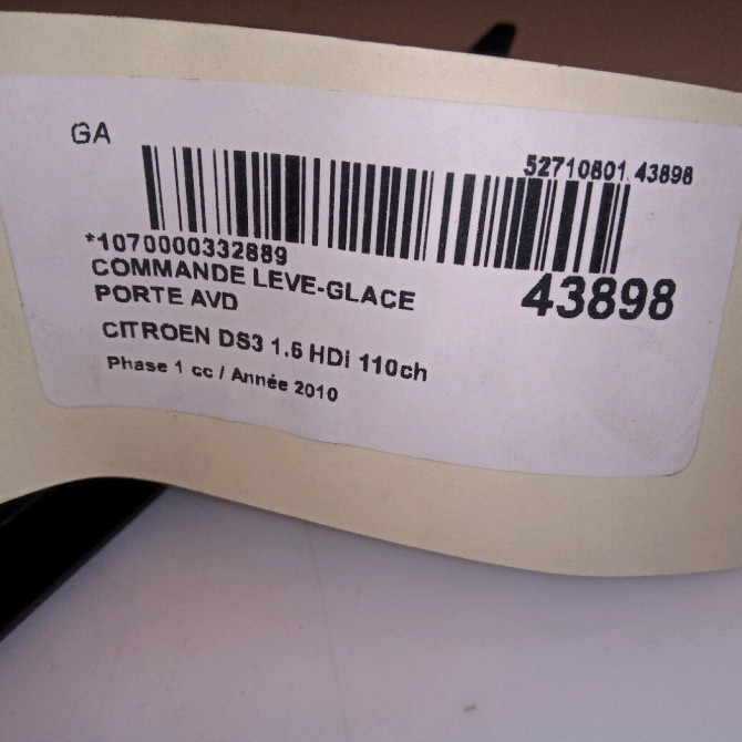 Commande lève-glace porte avant droite occasion CITROEN DS3 Phase 1 11-2009->03-2014 1.6 HDi 110ch 6490FE 4
