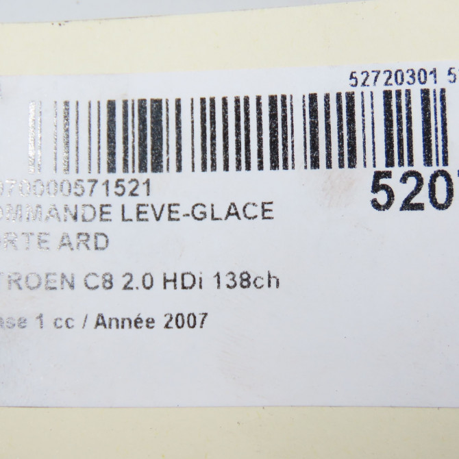 Commande leve-glace porte arrière droite occasion CITROEN C8 Phase 1 06-2002->... 2.0 HDi 138ch 5