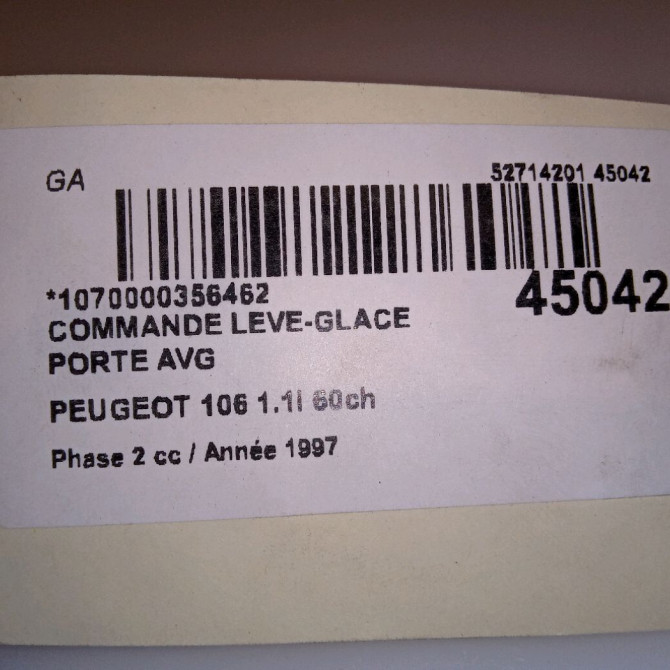 Commande lève-glace porte avant gauche occasion PEUGEOT 106 Phase 2 04-1996->09-2003 1.1i 60ch 6552R4 4