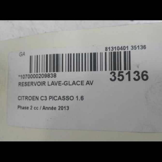 Reservoir lave-glace avant occasion CITROEN C3 PICASSO Phase 2 09-2012->... 1.6 HDI 90ch 6431N6 2