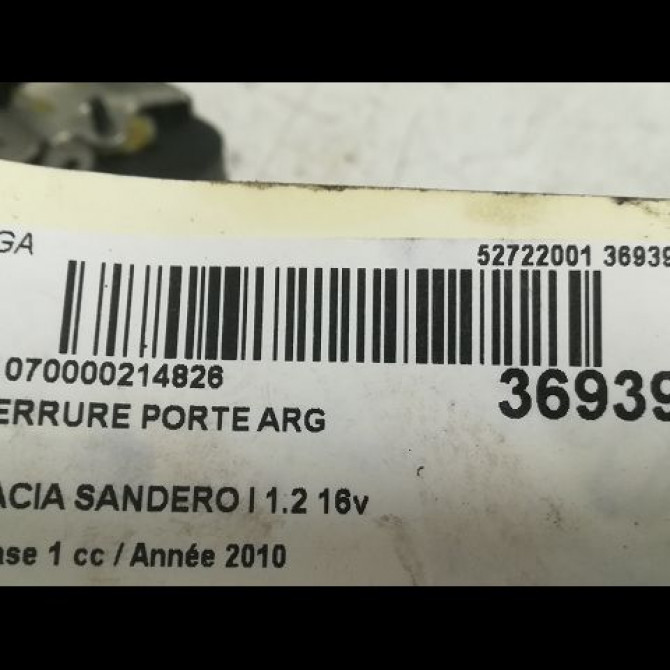Serrure porte arg occasion DACIA SANDERO I Phase 1 06-2008->10-2012 1.2 16v 75ch 8200735248 3