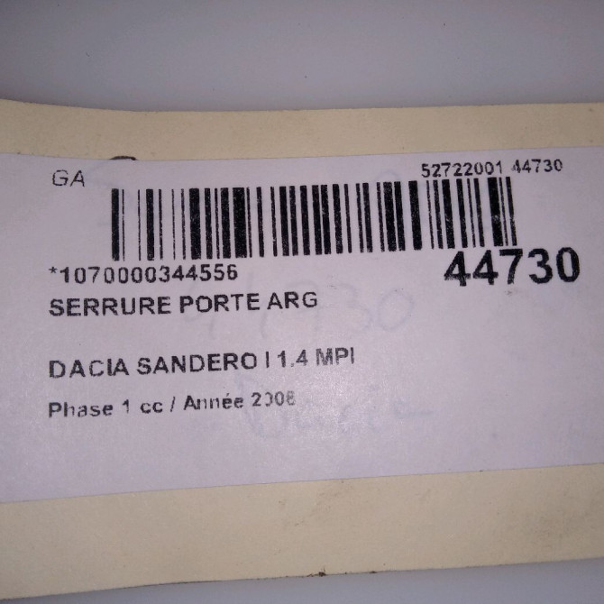 Serrure porte arg occasion DACIA SANDERO I Phase 1 06-2008->10-2012 1.4 MPI 75ch 8200735248 4