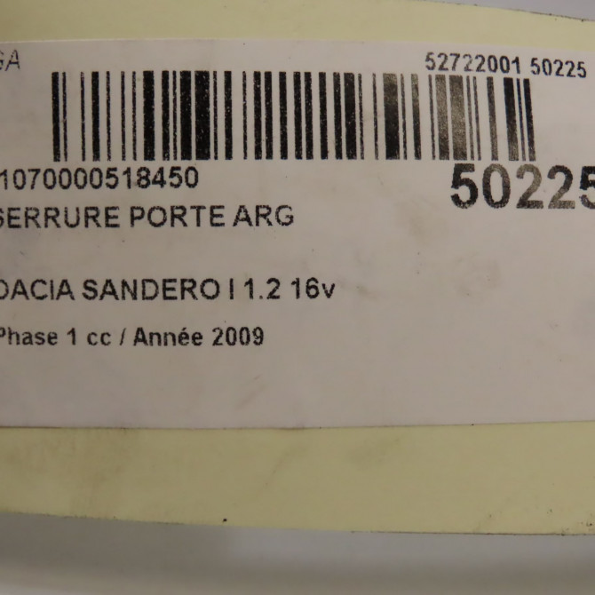 Serrure porte arg occasion DACIA SANDERO I Phase 1 06-2008->10-2012 1.2 16v 75ch 8200735248 5
