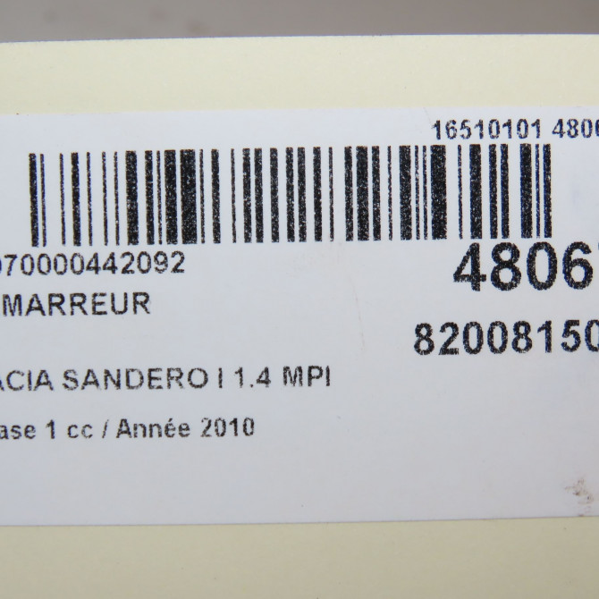 Démarreur occasion DACIA SANDERO I Phase 1 06-2008->10-2012 1.4 MPI 75ch 8200584664 7