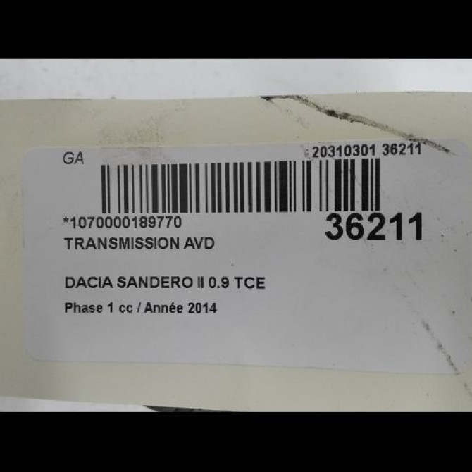 Transmission avant droite occasion DACIA SANDERO II Phase 1 10-2012->... 0.9 TCE 90ch 391006553R 4