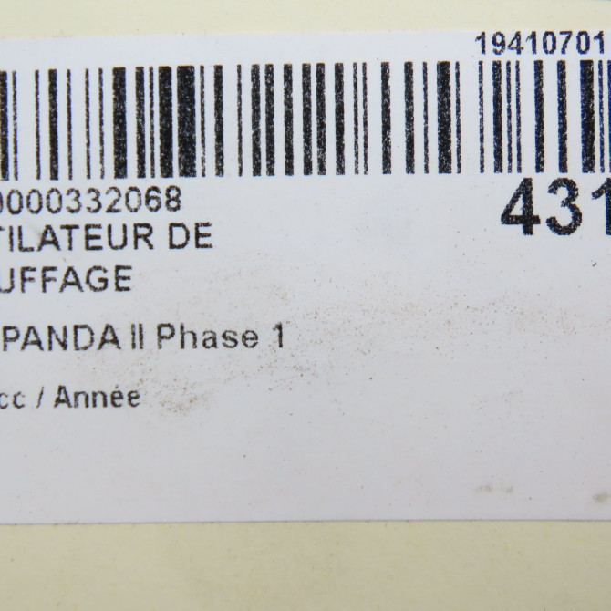 Ventilateur de chauffage occasion FIAT PANDA II Phase 1 09-2003->12-2012 1.2i 60ch 77364885 7