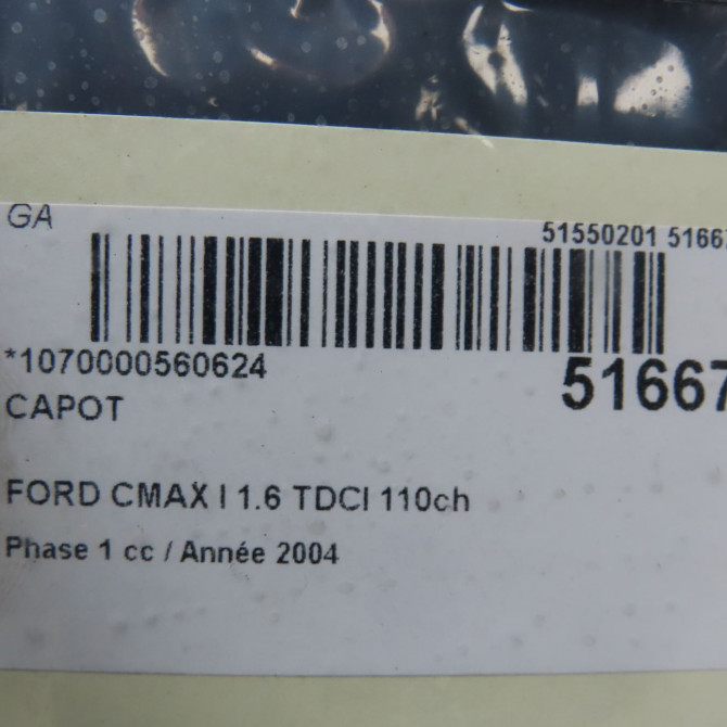 Capot occasion FORD CMAX I Phase 1 09-2003->03-2007 1.6 TDCI 110ch 1252640 7