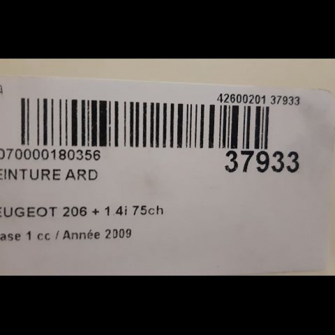 Ceinture arrière droite occasion PEUGEOT 206 + Phase 1 03-2009->05-2013 1.4i 75ch 4