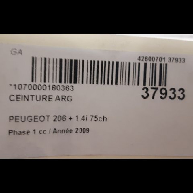 Ceinture arrière gauche occasion PEUGEOT 206 + Phase 1 03-2009->05-2013 1.4i 75ch 4