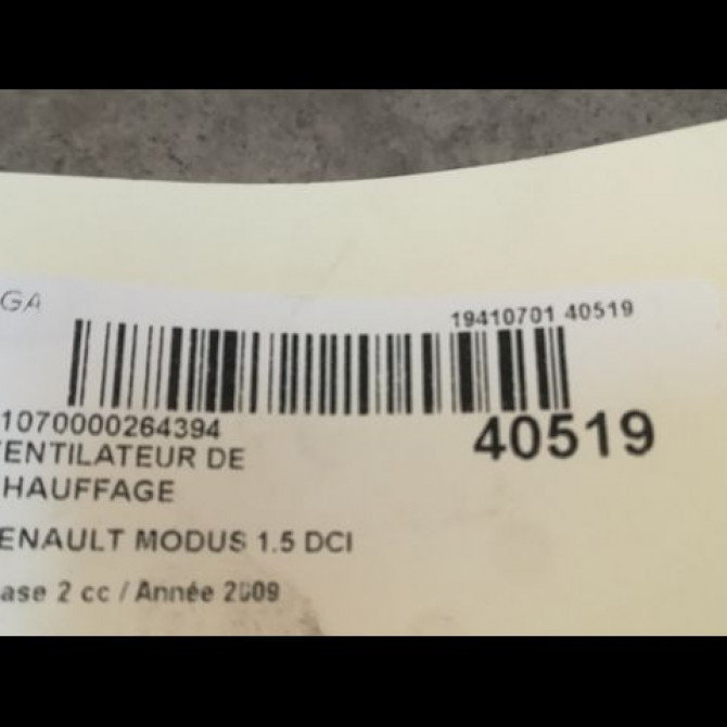 Ventilateur de chauffage occasion RENAULT MODUS Phase 2 01-2008->12-2012 1.5 DCI 85ch 7701209802 3