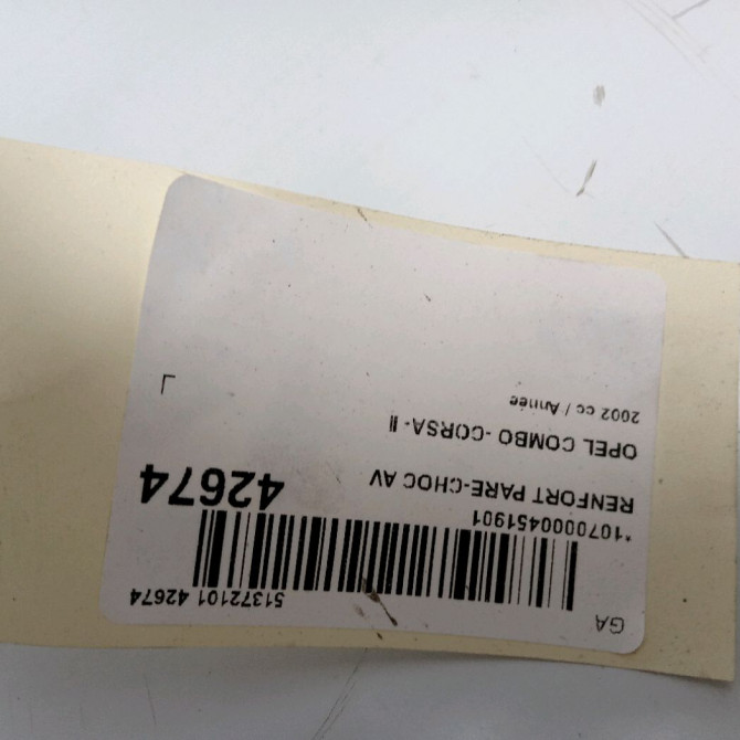 Renfort pare-choc avant occasion OPEL COMBO -CORSA- II Phase 1 01-2002->07-2004 9165538 2