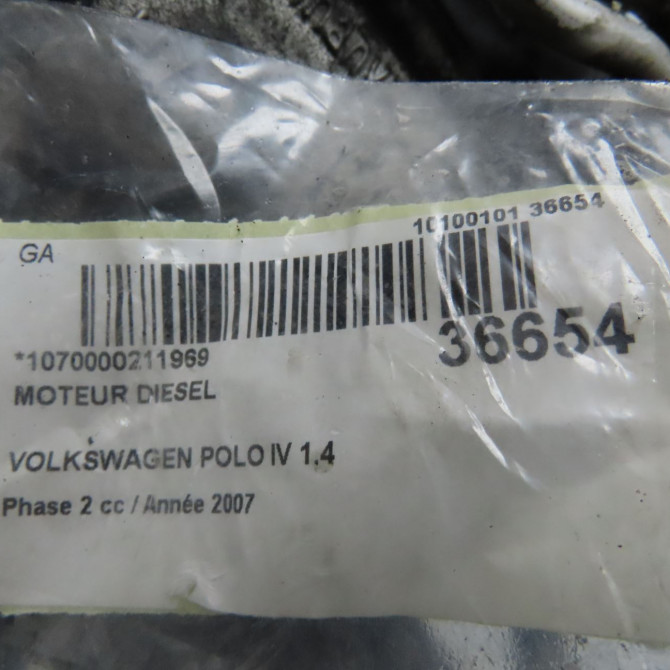 Moteur diesel occasion VOLKSWAGEN POLO IV Phase 2 05-2005->09-2009 1.4 TDI 80ch 7