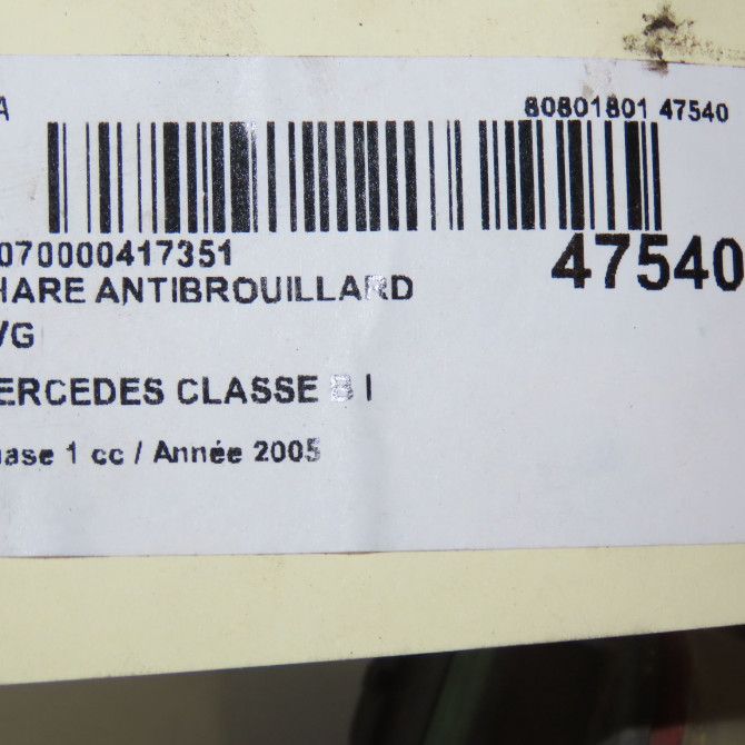 Phare antibrouillard avant gauche occasion MERCEDES CLASSE B I Phase 1 06-2005->04-2008 B200CDI 140ch 2518200756 6