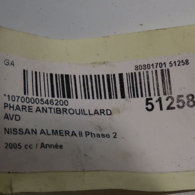 Phare antibrouillard avant droit occasion NISSAN ALMERA II Phase 2 09-2002->12-2005 26150AU326 4