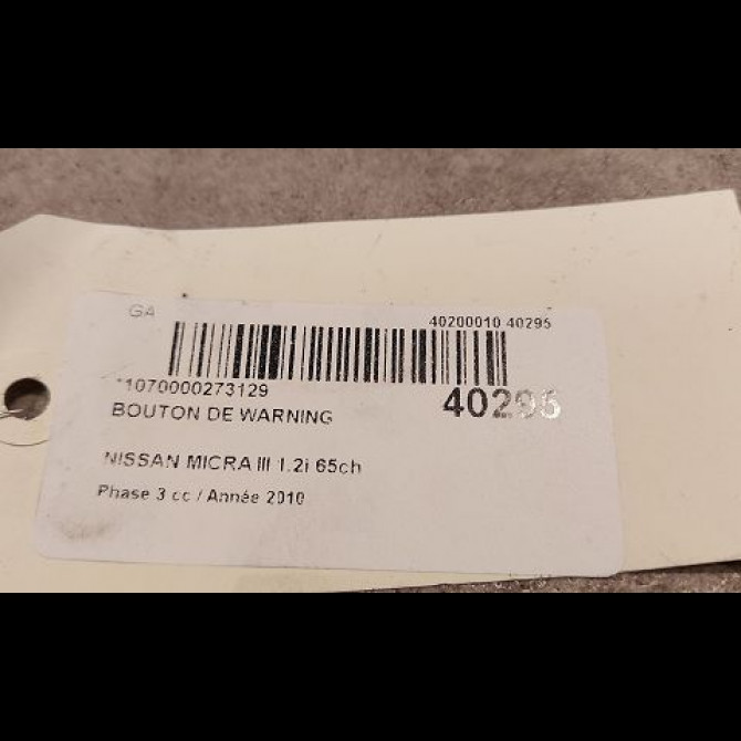 Bouton de warning occasion NISSAN MICRA III Phase 3 11-2007->11-2010 1.2i 65ch 25290BC60A 2